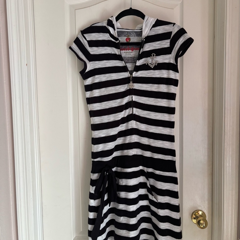 TWISTED HEART Black and White Striped Sweatshirt Dress